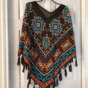 Aztec poncho with fringe